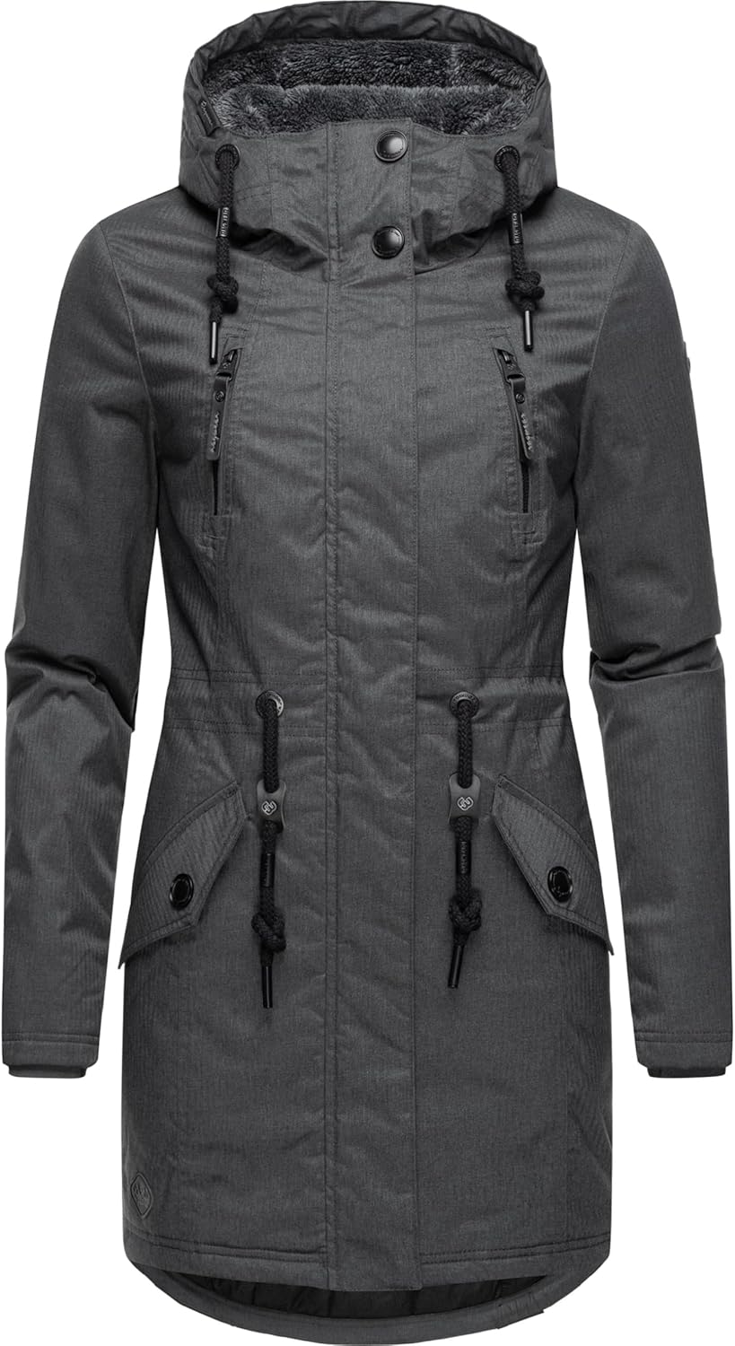 Ragwear Damen Wintermantel warm gefütterter Parka lang wasserdicht mit Kapuze Elsie Melange XS-6XL M