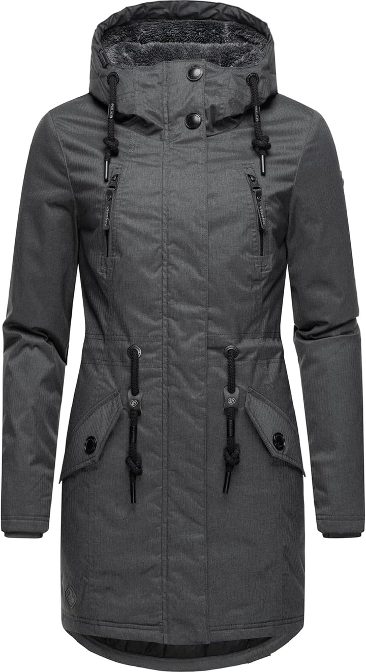 Ragwear Damen Wintermantel warm gefütterter Parka lang wasserdicht mit Kapuze Elsie Melange XS-6XL M