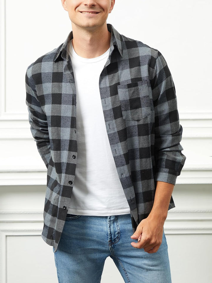 Yukiuiny Herren Holzfällerhemd 100% Baumwolle Langarm Kariertes Hemd Casual Button Down Flanell Frei