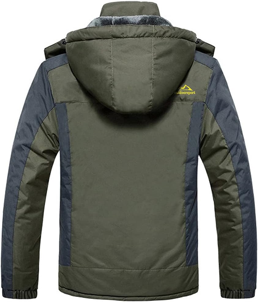 KEFITEVD Herren Winterjacke Wasserabweisende Warm Gefüttert Skijacke Outdoorjacke mit Abnehmbarer Ka