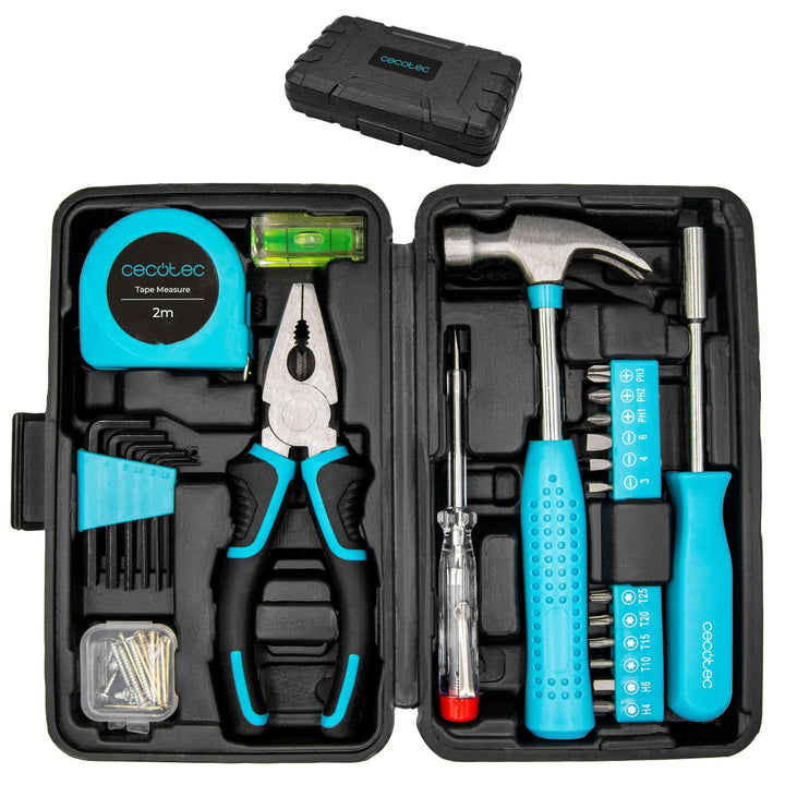 Cecotec Werkzeugbox ToolBox EasyGo. Mini-Set mit Hammer, Massband, Zange, Wasserwaage, Fein-Schraube