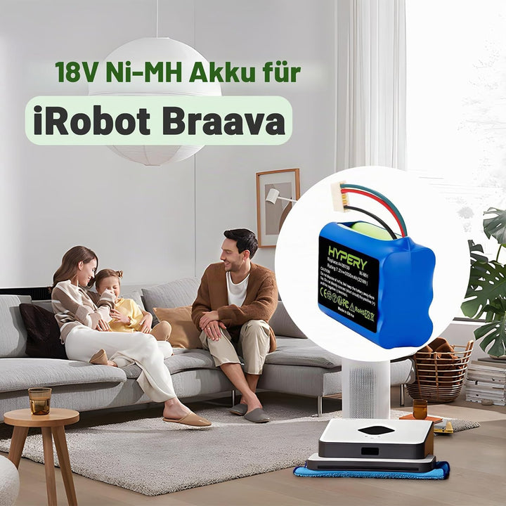 7.2V 3000mAh Ersatz NI-MH Akku für iRobot Braava 380 380T 390T 300 381 2000 Mint 5200 5200B 5200C Ak