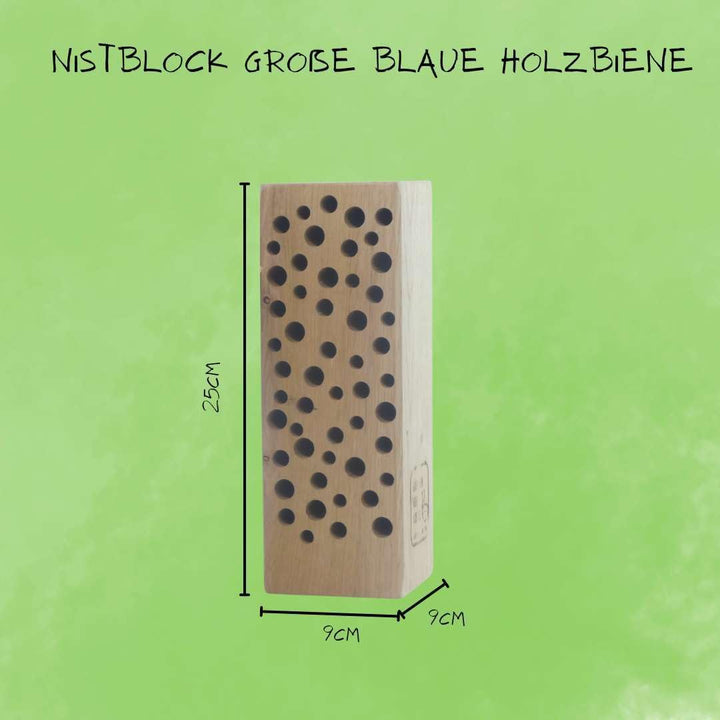 Insektenhotel Massiv Holzbiene Wildbiene 2024" Nisthilfe für Blauschwarze Holzbienen - Hochwertiges