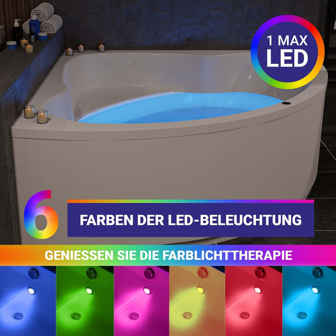 AQUADE Acryl Eckbadewanne 140x140 Modell: Koblenz - Weiss Badewanne Komplettset 140x140 - Badewannen