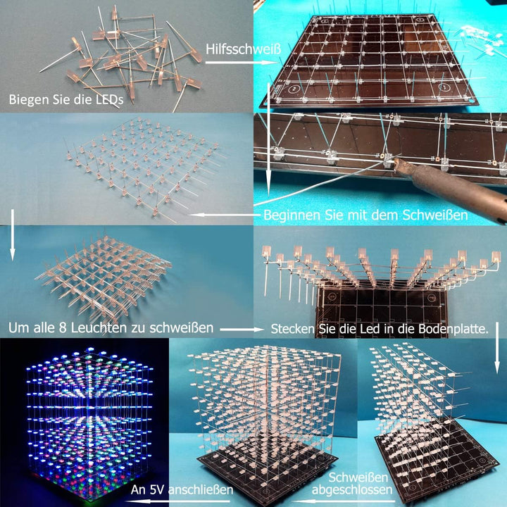 iCubeSmart 8x8x8 LED Cube Elektronik Bausatz DIY Electronic Kit DIY Löten Bausatz (3D8S-MULTI) Multi