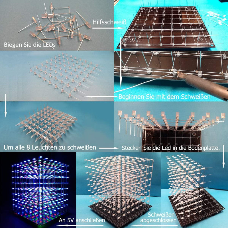 iCubeSmart 8x8x8 LED Cube Elektronik Bausatz DIY Electronic Kit DIY Löten Bausatz (3D8S-MULTI) Multi
