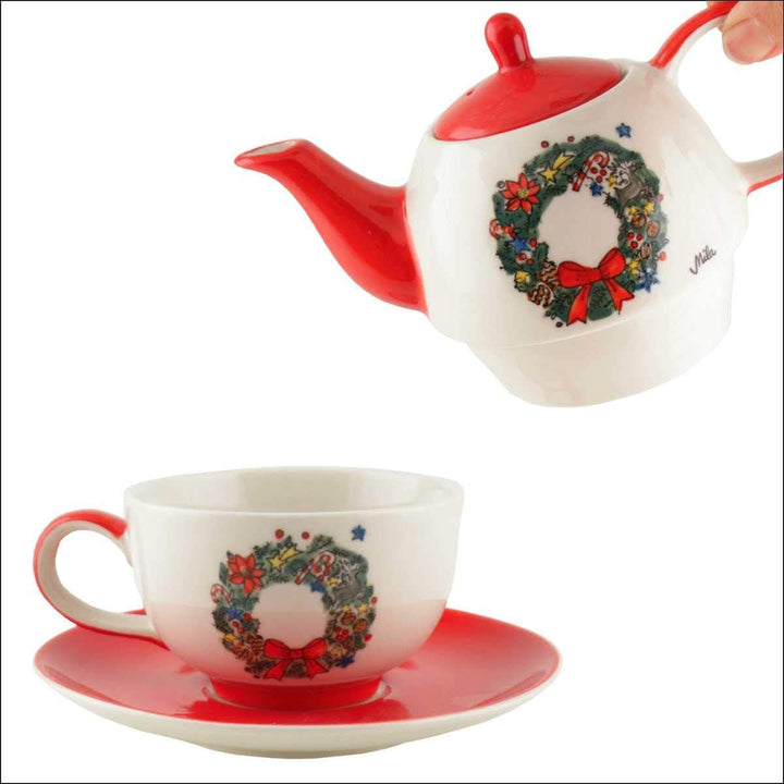 440s Mila Keramik Tee-Set Tea for One Motiv Weihnachtskranz | MI-99219 | 4045303992191