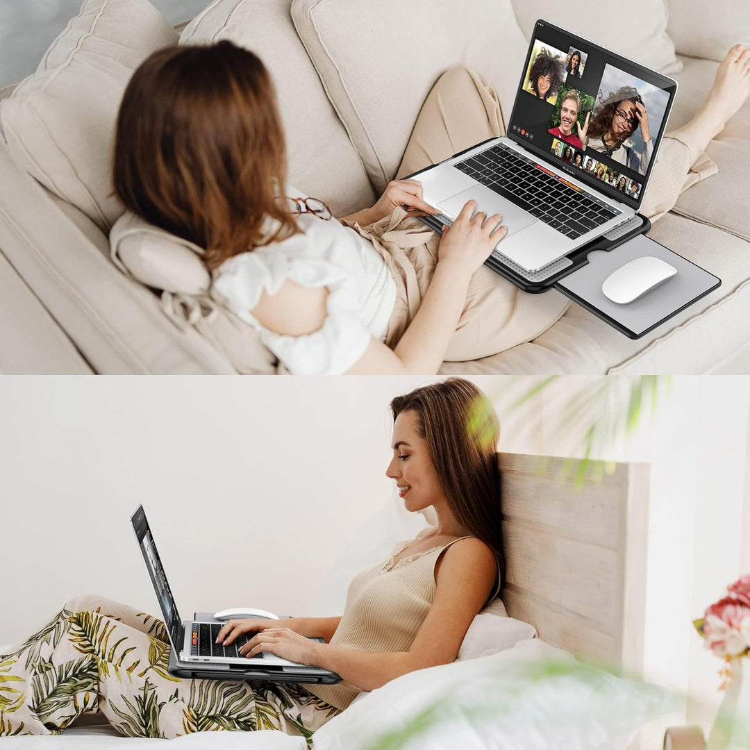 AboveTEK Tragbarer Laptopunterlage mit einklappbarem Mauspad-Tablett Links/rechts, Hitzeschutz Table