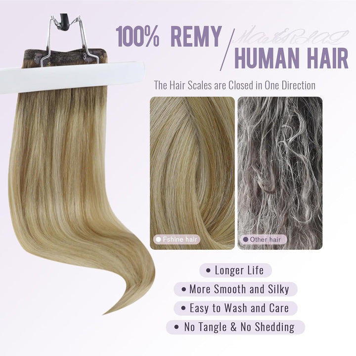 Fshine Clip Extensions Echthaar Günstig, 25cm 50g 3 Stücke Echthaar Extensions Clip in Haarverlänger