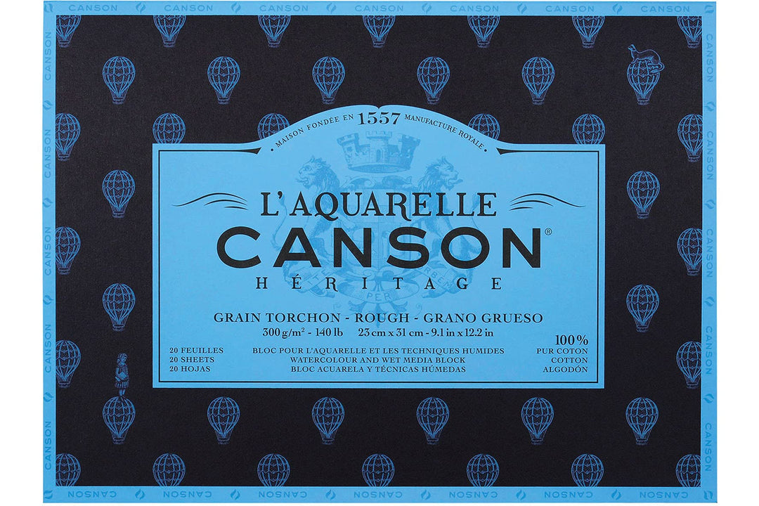 L'Aquarelle Canson Héritage Geschirrtuchblock, 23 x 31 cm, 20 Blatt, 300 g, 4-seitig, geklebt, Weiss