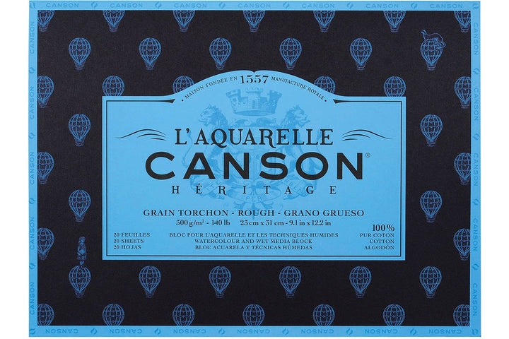 L'Aquarelle Canson Héritage Geschirrtuchblock, 23 x 31 cm, 20 Blatt, 300 g, 4-seitig, geklebt, Weiss