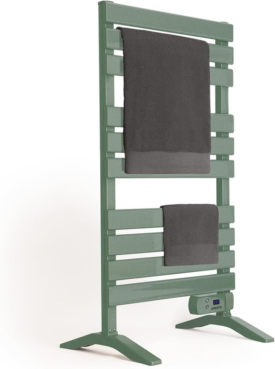 CREATE / WARM Towel 500W / Elektrischer Badheizkörper Salbeigrün mit Standfüssen / 103x55x5cm / Für