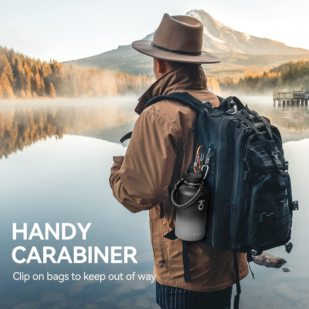 Trebo Wasserflasche mit Paracord-Griff, 1,8 l, lebensmittelecht, doppelwandig, vakuumierter Edelstah