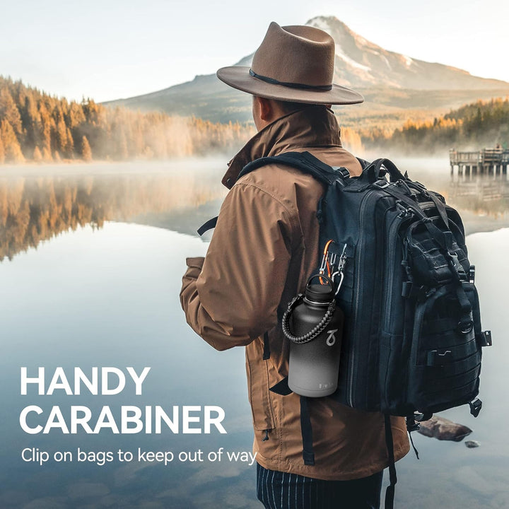 Trebo Wasserflasche mit Paracord-Griff, 1,8 l, lebensmittelecht, doppelwandig, vakuumierter Edelstah