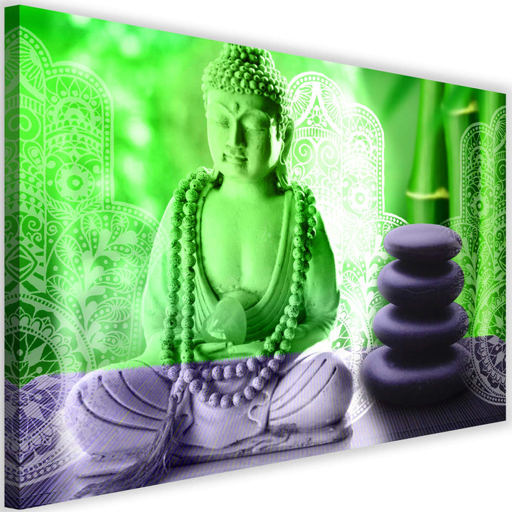 Feeby Bilder Buddha 90x60 cm Leinwandbild 1 Teilig - Kunstdruck modern zen spa grün M_10741 90L x 60