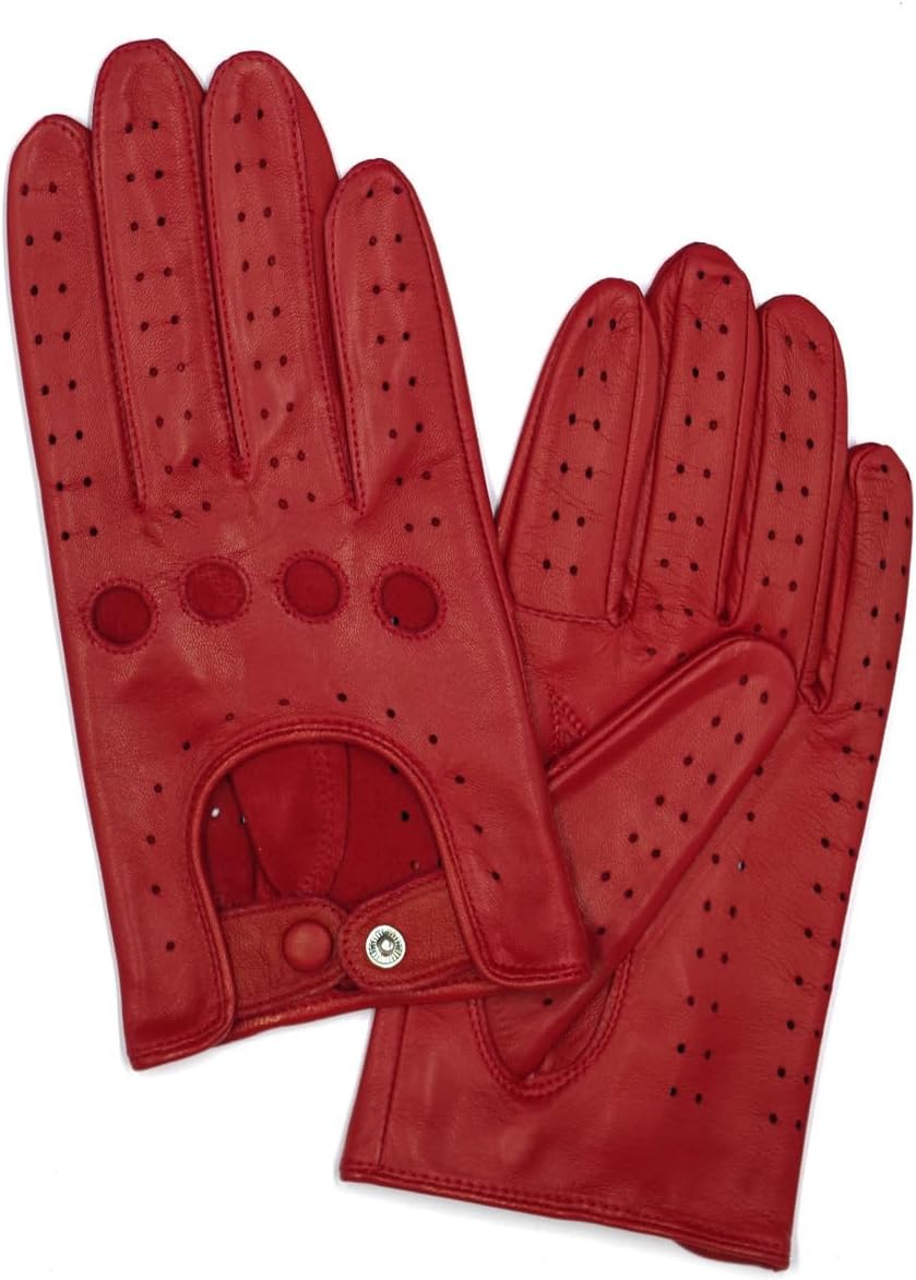 Harssidanzar Damen Sommer Leder Fahrhandschuhe Lammfell Fahrhandschuhe GL009EUA Rot(touchscreen) S,