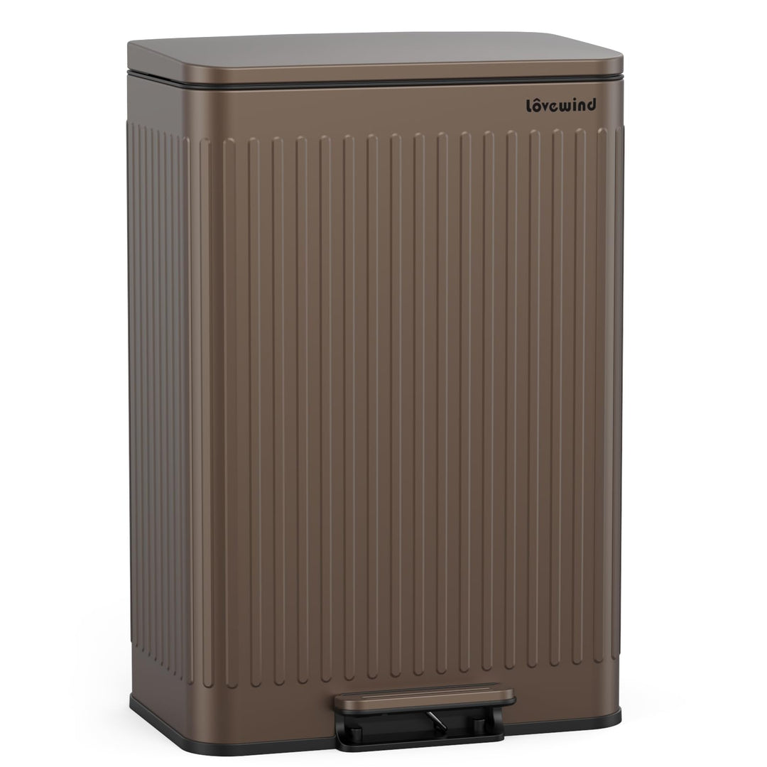 lovewind 60L Mülleimer Küche Edelstahl Braun,Pedal-Behälter mit Soft-Close Deckel,2 herausnehmbare E