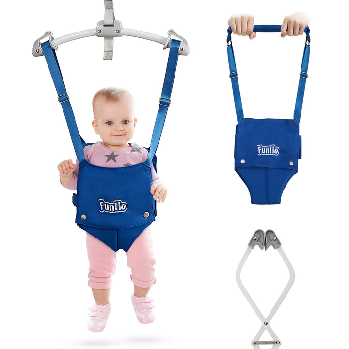 FUNLIO 2-in-1 Baby-Türspringer mit Türklemme und Laufgurt für 6-24 Monate. Stabiler Sprungmechanismu