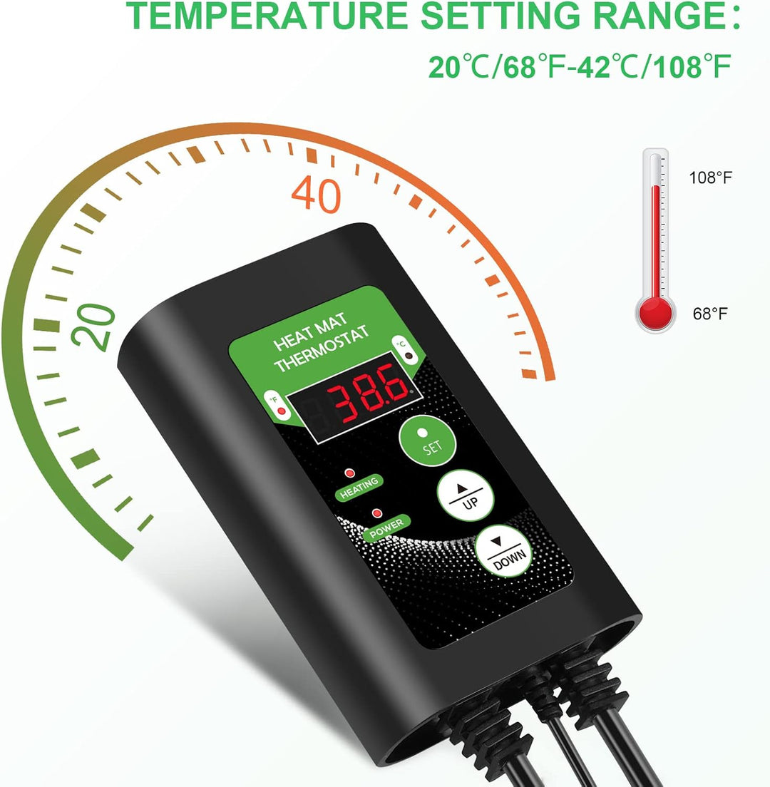 RIOGOO 24 * 52 cm Sämling-Heizmatte und Thermostatregler 68-108 ° F Digitaler Thermostatregler IP68