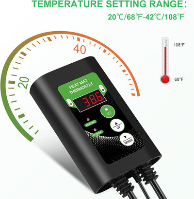 RIOGOO 24 * 52 cm Sämling-Heizmatte und Thermostatregler 68-108 ° F Digitaler Thermostatregler IP68