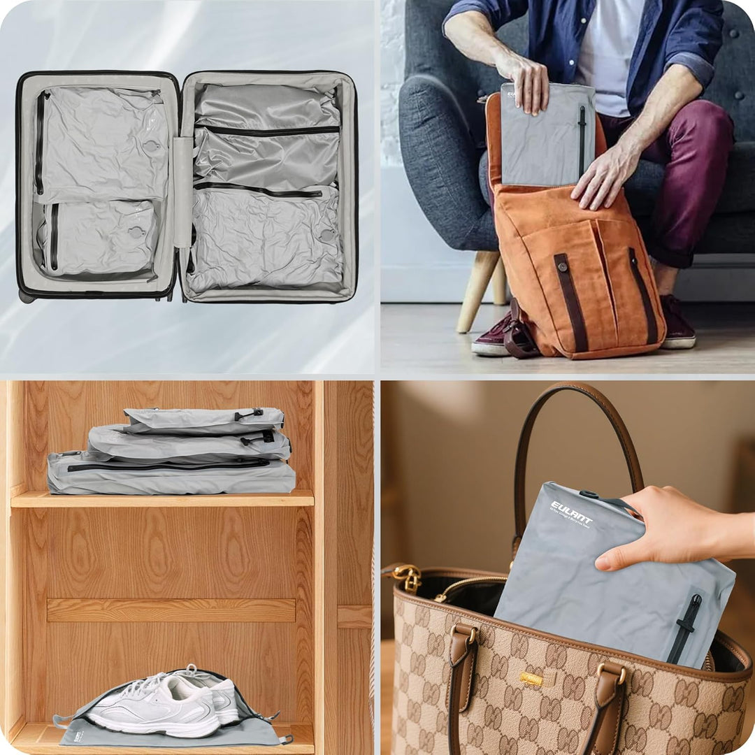 EULANT Kompressions Packwürfel Set 4 für Koffer, 3 Stück Wasserdicht Vakuumbeutel + 1 Schuh Tasche,