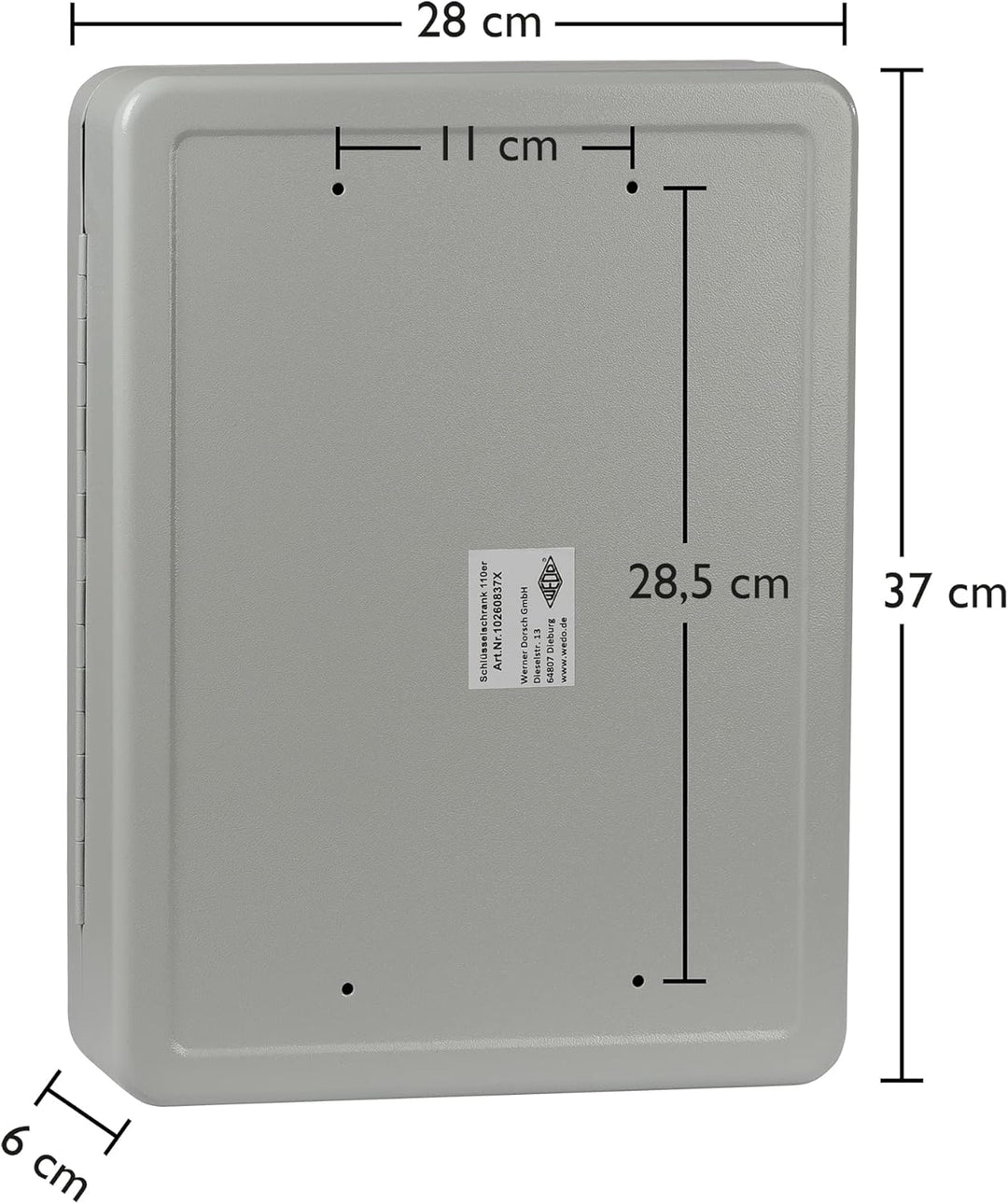 Wedo 10260837X Schlüsselschrank (für 110 Schlüssel, pulverbeschichtetes Stahlblech 28 x 6 x 37 cm, S