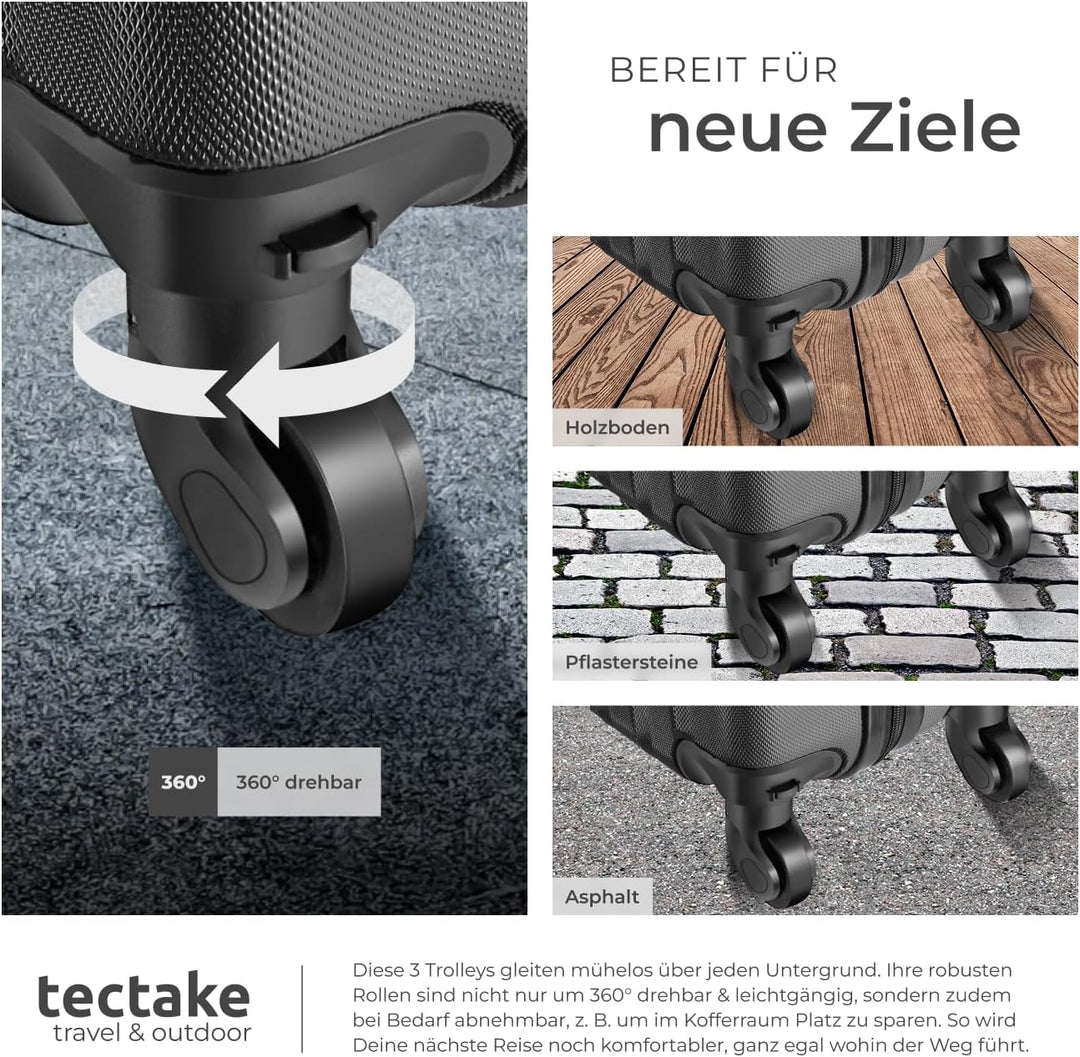 tectake® 3er Kofferset mit Kofferwaage & Kofferanhänger, Reisekoffer Set, ABS Hartschalenkoffer Set,