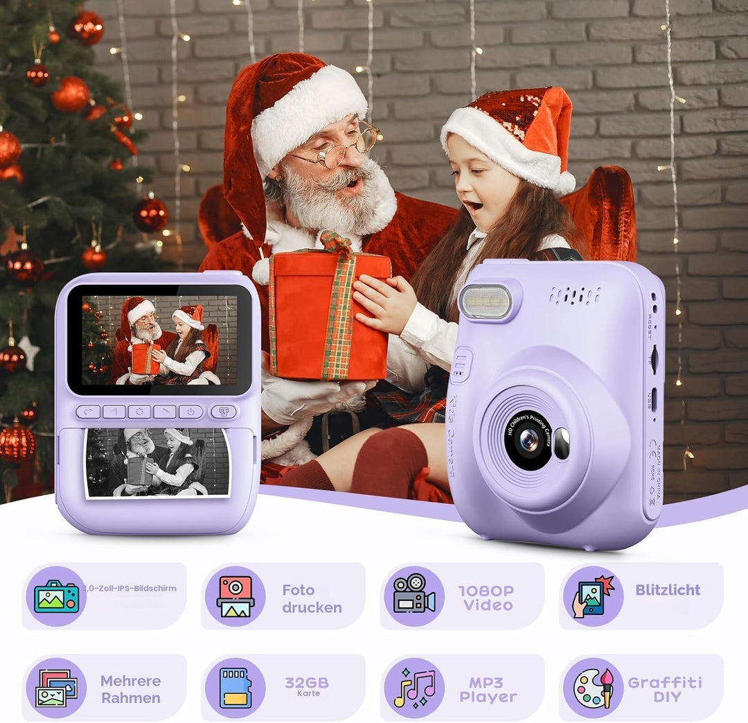 GREENKINDER Sofortbildkamera Kinder,14MP 3.0 Zoll Bildschirm Kinderkamera Sofortbildkamera mit 32G K