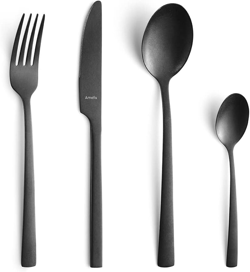Amefa Besteckset MANILLE 16-teilig | Schwarz | PVD Beschichtung| Edelstahl rostfrei | Besteck Set fü