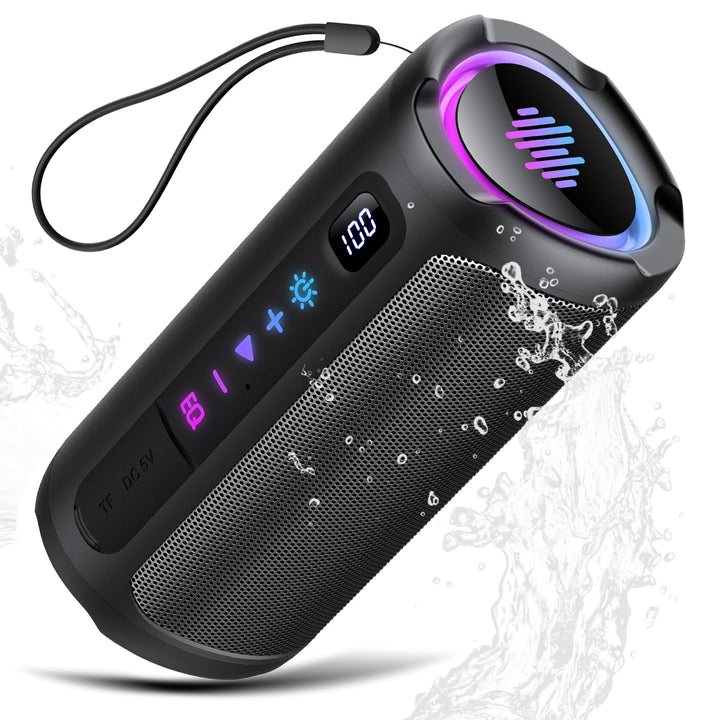 aowoka Bluetooth Lautsprecher mit Licht, 20W tragbare Musikbox, verbesserter Bass, LED-Anzeige, 20 S