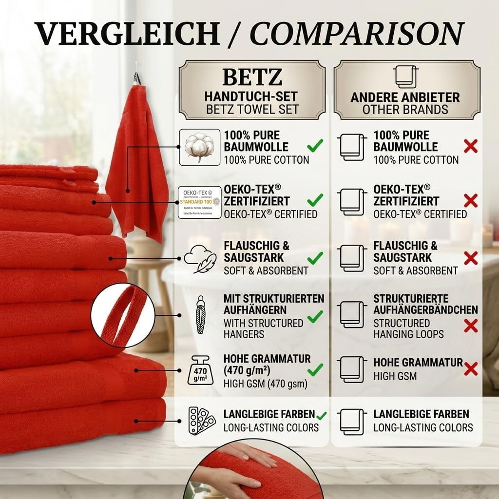 Betz Premium 10er Frottier Handtuch-Set - 2X Liegetücher - 4X Handtücher - 2X Gästetücher - 2X Wasch