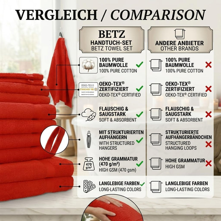 Betz Premium 10er Frottier Handtuch-Set - 2X Liegetücher - 4X Handtücher - 2X Gästetücher - 2X Wasch