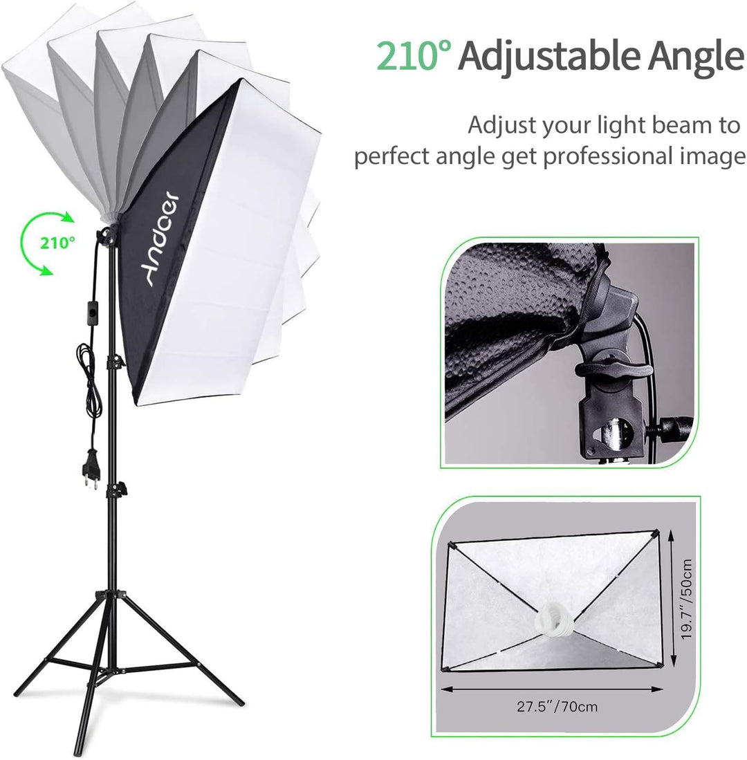 Andoer Fotostudio Set, 1.8M x 2.7M Hintergrund Stützsystem (Grün Schwarz Weiss) mit Softbox, Dauerli