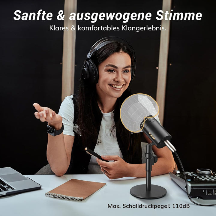 TONOR Dynamisches Microphone mit XLR/USB Kabel, Mikro PC, Vocal Mic Gesangsmikrofon für Podcast, Str