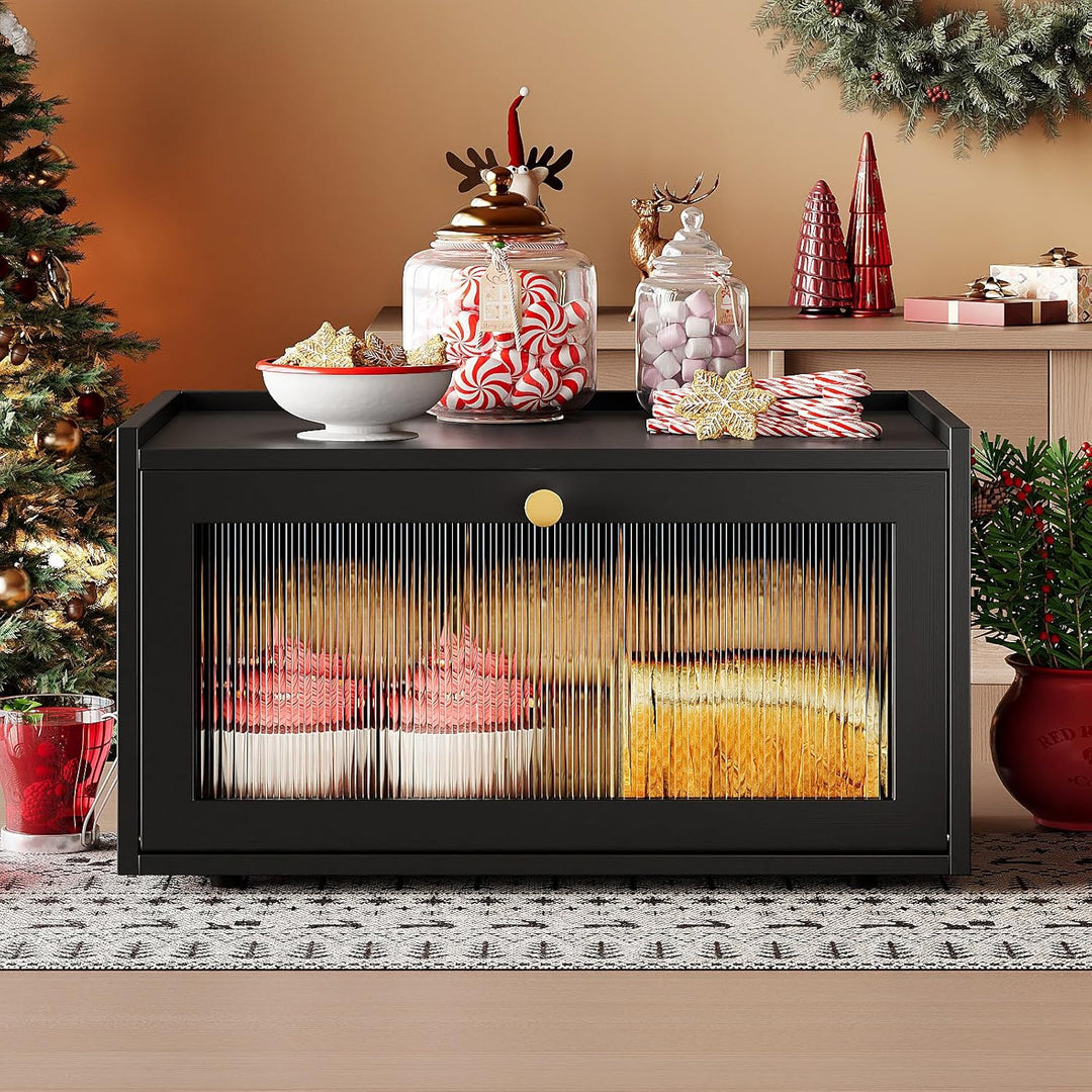 VEDECASA Bambus Brotbox mit LED Sensorlicht, Grosse Küchen Arbeitsplatte Brot Aufbewahrungsbox mit F