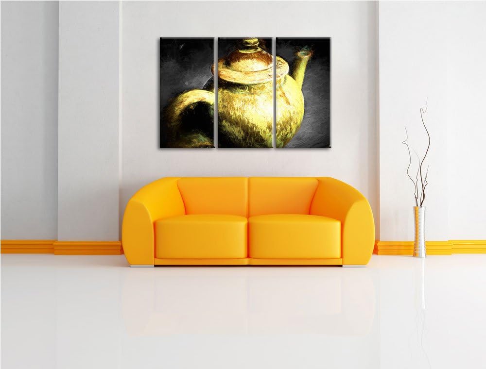 klassische alte Teekanne aus Keramik schwarz/weiss Spezial 3-Teiler Leinwandbild 120x80 Bild auf Lei
