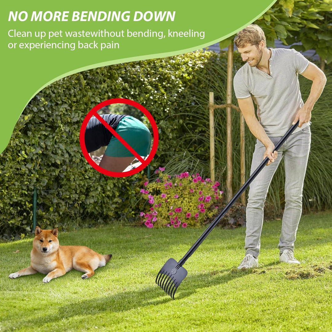 Hundekotschaufel, 117cm Kotschaufel mit Schwenkbehälter und Rechen für Grosse, Mit 35 Abfallbeuteln,