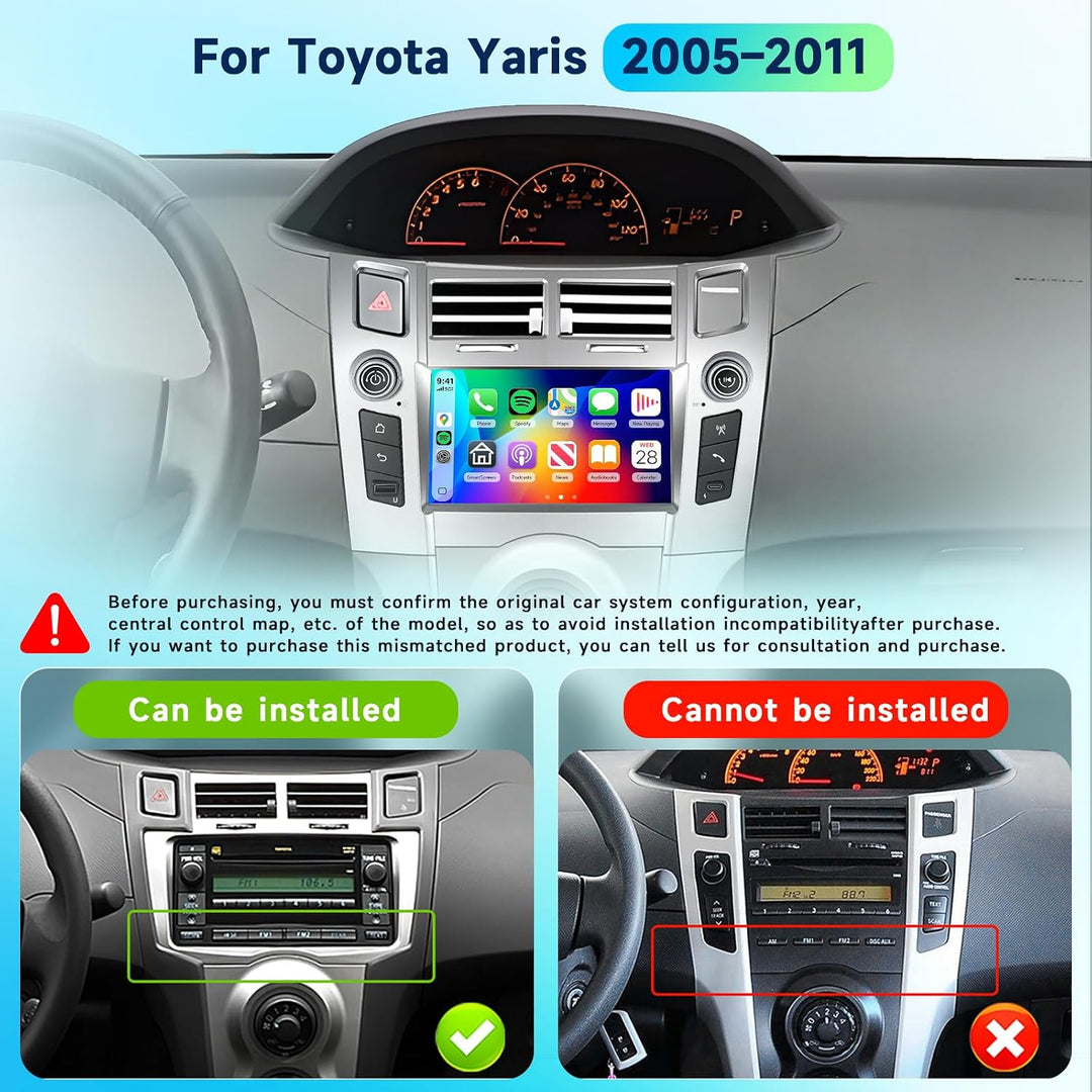 Hodozzy 8 Core 4G+64G Autoradio für Toyota Yaris 2005-2011 Wireless Carplay | Wireless Android Auto,