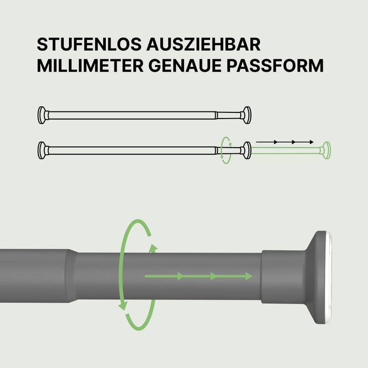 Vorhangstange ohne Bohren 90-160cm, Grau, Ø 25 mm, Gardinenstange zum Klemmen - Spannstange - Klemms