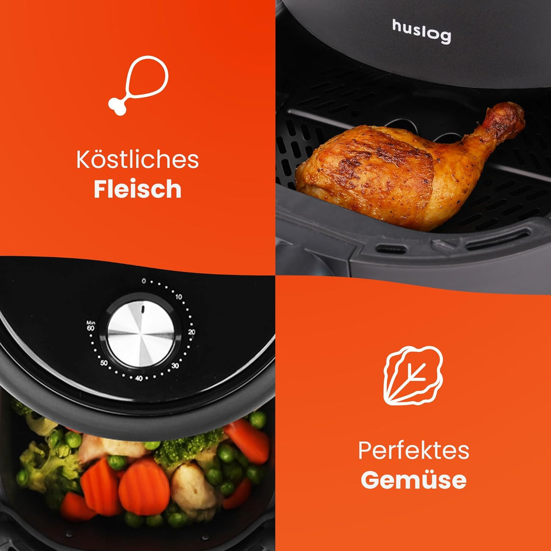 Heissluftfritteuse 2,3L 1000W Air Fryer | Ölfreies Frittieren mit Timer 0–60 Min | Antihaft, Cool-To