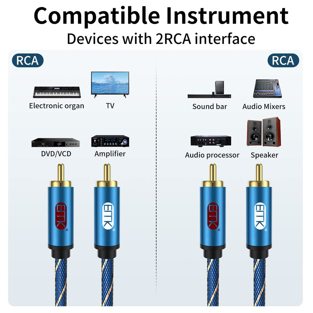 EMK 2Cinch Kabel RCA Kabel R&L, 2Cinch-Stecker auf 2 RCA Aluminiumgehäuse Nylon geflochtenes Subwoof