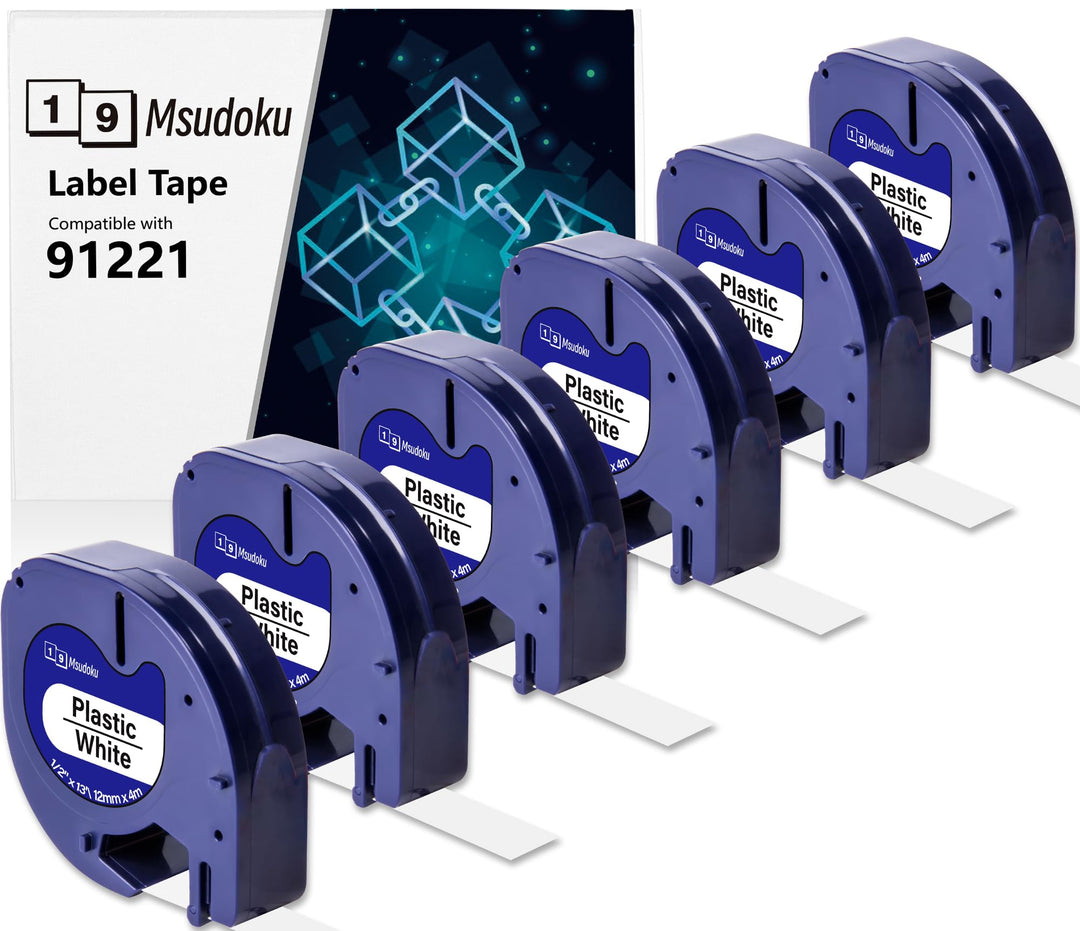 6x Msudoku Ersatz für Dymo 91221 91201 S0721660 12mm x 4m Etikettenband Kompatibel für Dymo Kunststo