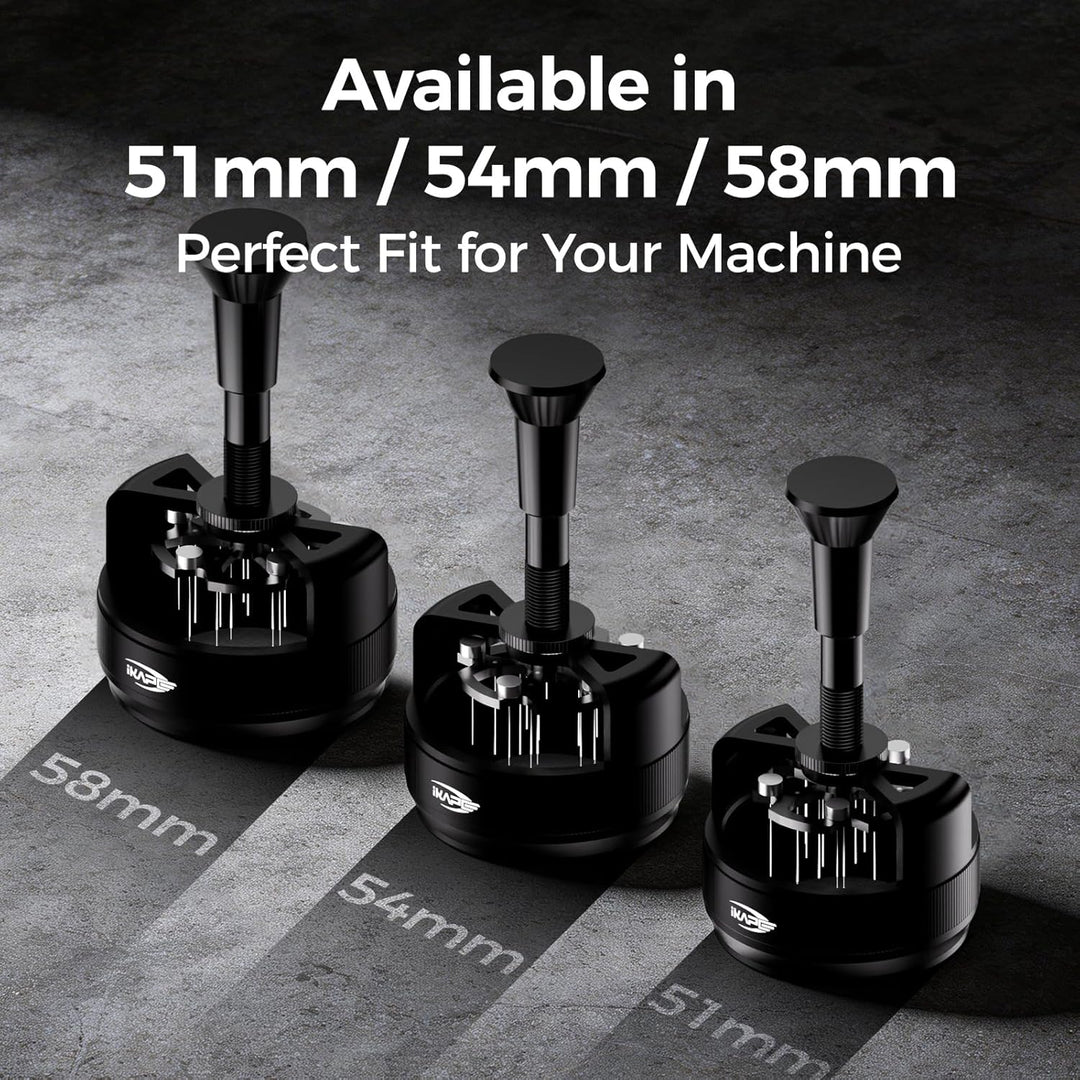 IKAPE 51 mm WDT-Tool für Espresso – 0,25 mm Verteilerwerkzeug mit 14 Nadeln, EIN-Tasten-Automatik-Ro