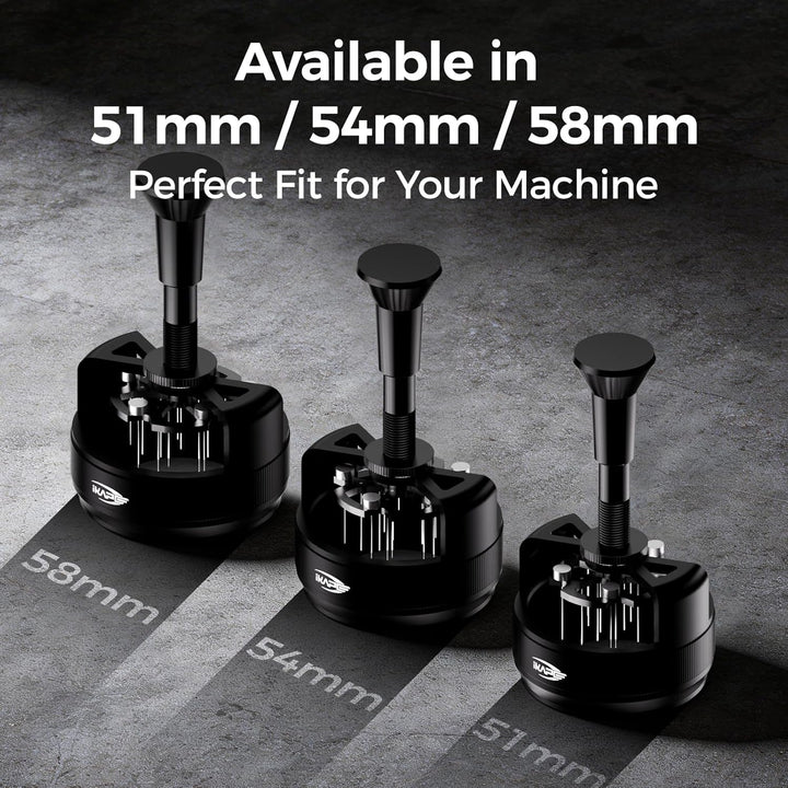 IKAPE 51 mm WDT-Tool für Espresso – 0,25 mm Verteilerwerkzeug mit 14 Nadeln, EIN-Tasten-Automatik-Ro
