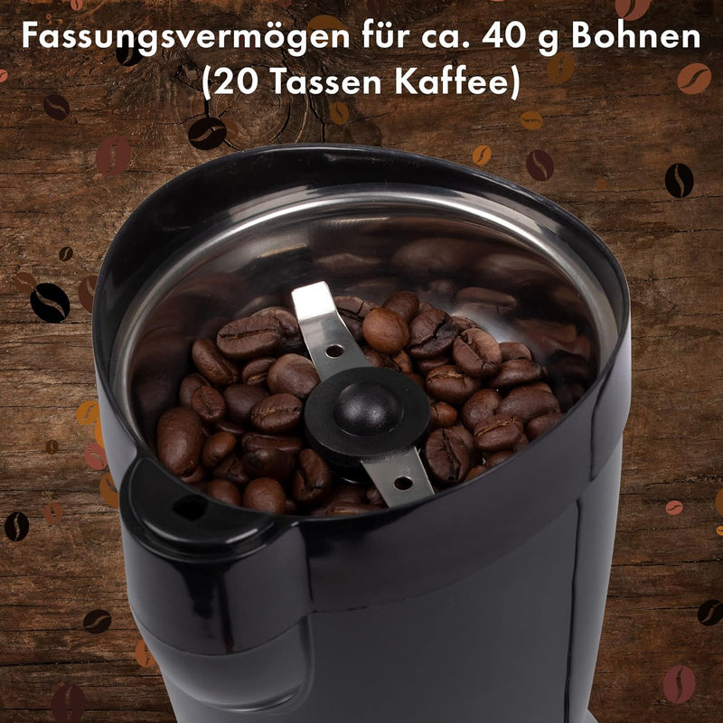 Clatronic® elektrische Kaffeemühle | Edelstahlschlagmesser | Fassungsvermögen 40 Gramm | 120 Watt Mo