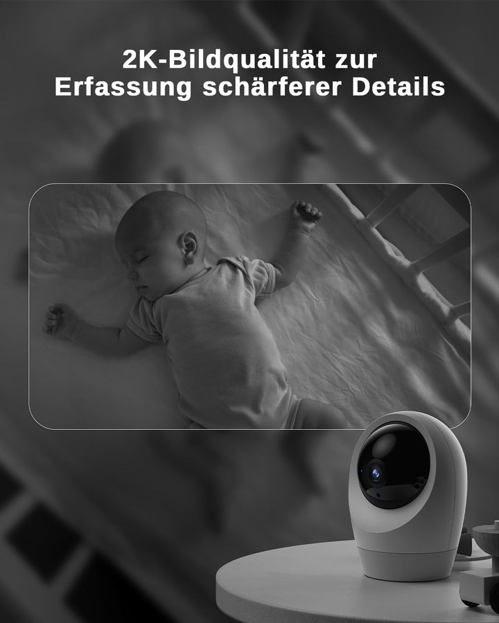24/7 Aufzeichnung 4G LTE Überwachungskamera Innen mit SIM Karte, 2K Kamera ohne WLAN, 355°/90° Schwe