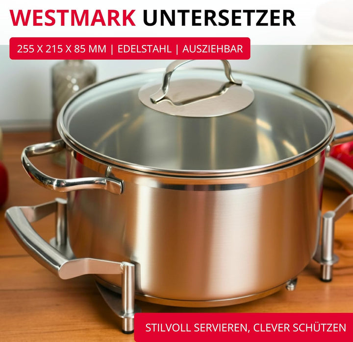 Westmark Ausziehbarer Topf-Untersetzer, Länge: 18 bis 42 cm, Rostfreier Edelstahl, Flexi, Farbe: Sil