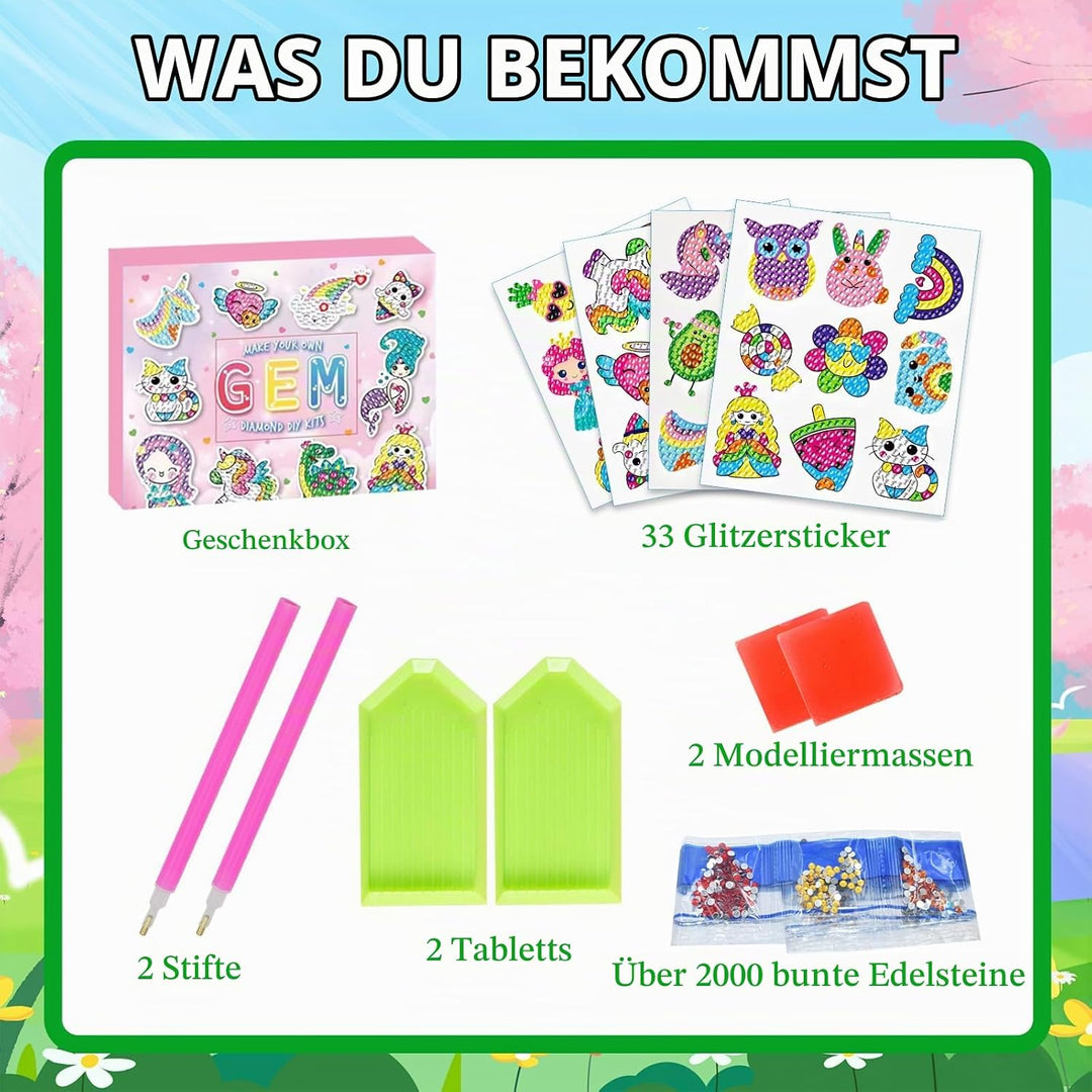 CAYUDEN Diamond Painting Aufkleber, 33pcs 5D Diamant Painting Bilder Kinder Einhorn Diamond Kinder M