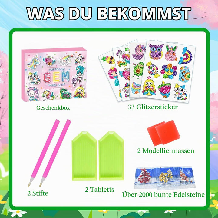CAYUDEN Diamond Painting Aufkleber, 33pcs 5D Diamant Painting Bilder Kinder Einhorn Diamond Kinder M
