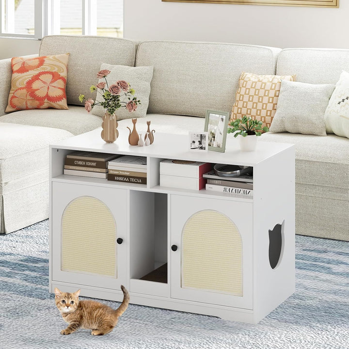 COSTWAY Katzenschrank für Katzentoilette, Katzenklo Schrank mit 2 Türen, Kratzbrett, Eingang, 2 Sisa